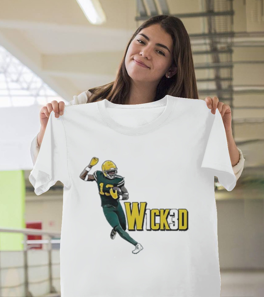 W1ck3d Football Player Yellow Helmet Green Jersey 13 T-Shirt