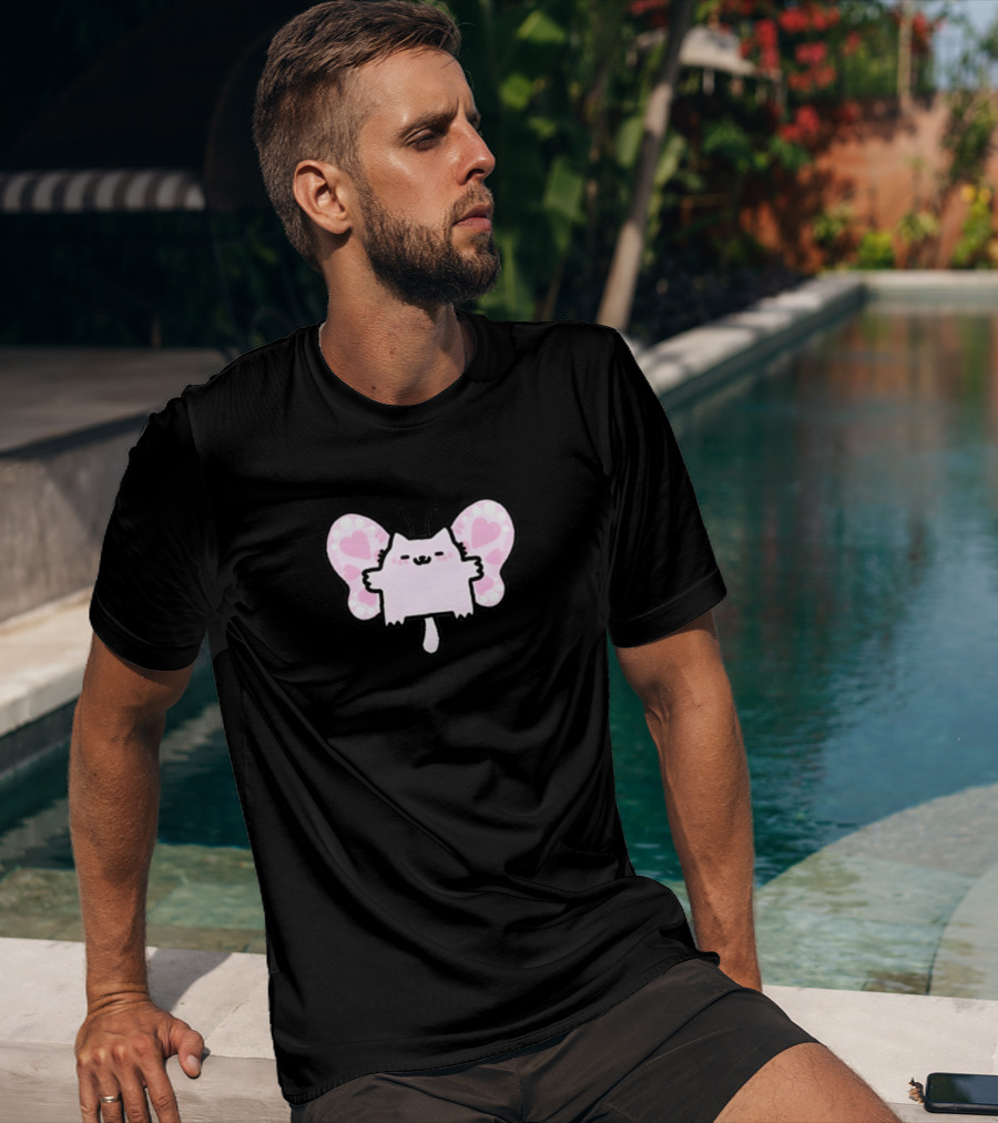 Sillynubcat Butterflycat Pink Heart Wings T-Shirt