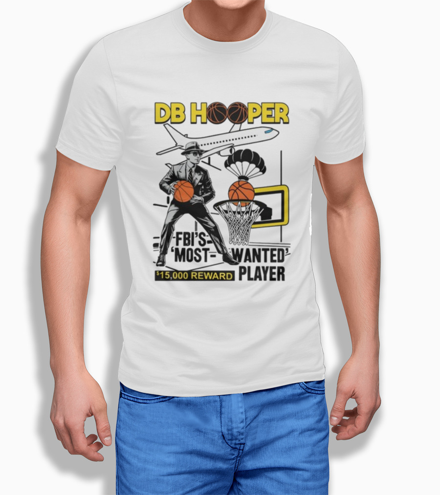 DB Hooper FBI's Most Wanted Player $15,000 Reward Basketball Airplane T-Shirt