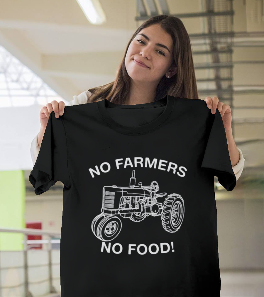 No Farmers No Food Vintage Tractor Outline Drawing T-Shirt
