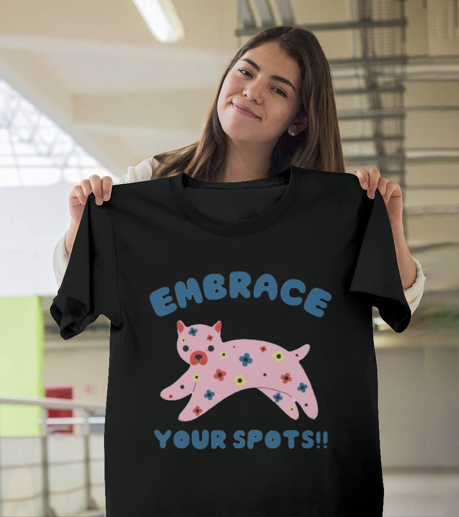 Tenderghost Embrace Your Spots Cat Colorful Flowers T-Shirt