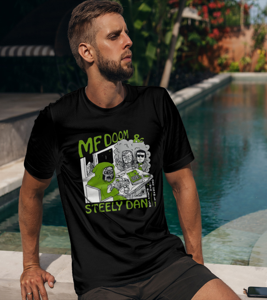 MF Doom And Steely Dan Black Cow Into Gas Drawls Comic Style Scene T-Shirt