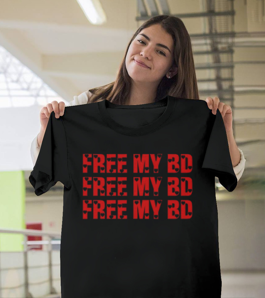 FREE MY BD Repeated Text With Iconic Mask Motif T-Shirt