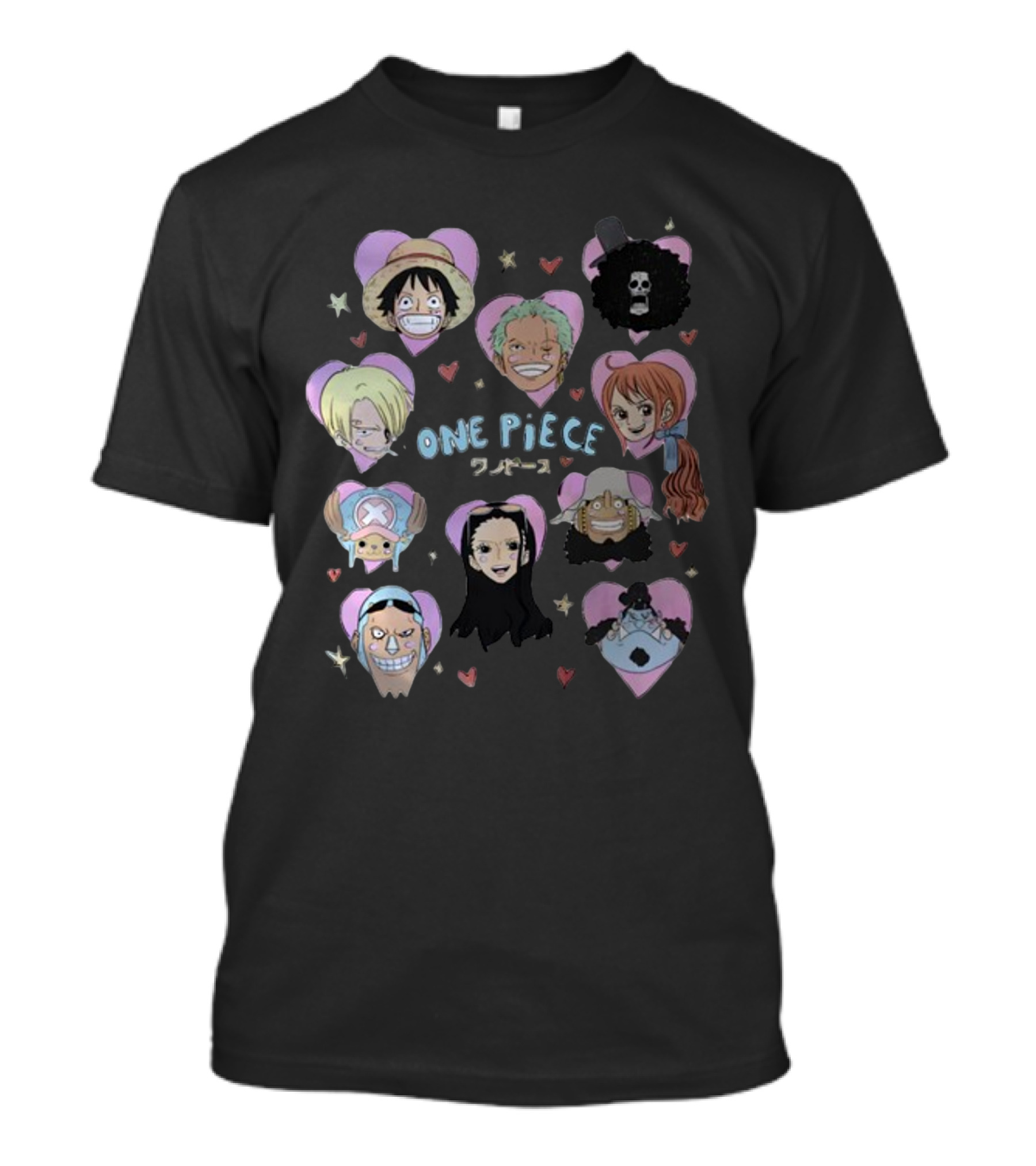 Mustardyardpress One Piece Anime Characters In Heart Frames T-Shirt