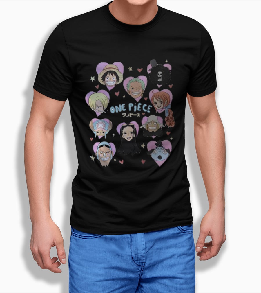 Mustardyardpress One Piece Anime Characters In Heart Frames T-Shirt