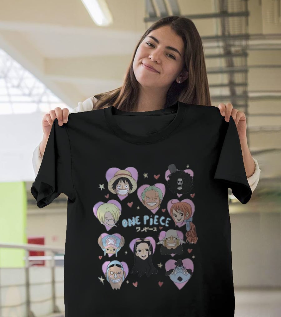 Mustardyardpress One Piece Anime Characters In Heart Frames T-Shirt