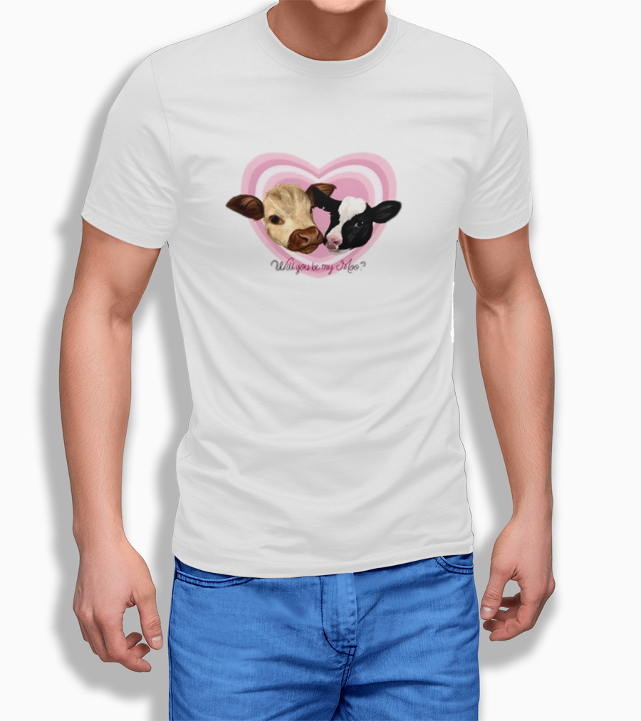 Cow Funny Will You Be My Moo Heart Cute Cow Image T-Shirt