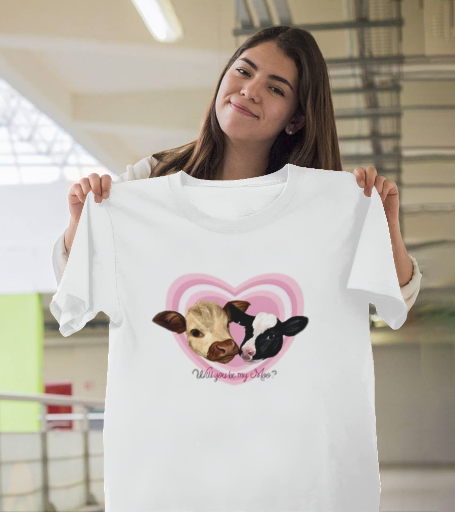 Cow Funny Will You Be My Moo Heart Cute Cow Image T-Shirt