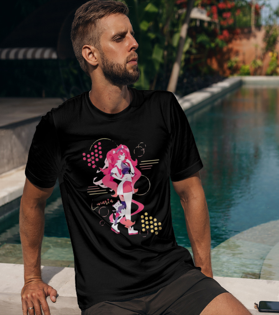 Lunaria Streetwear Pink Hair Girl With Cat And Circles T-Shirt