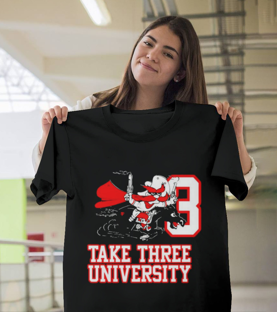 Take Three University Cowboy Mascot With Dual Pistols Number 3 T-Shirt