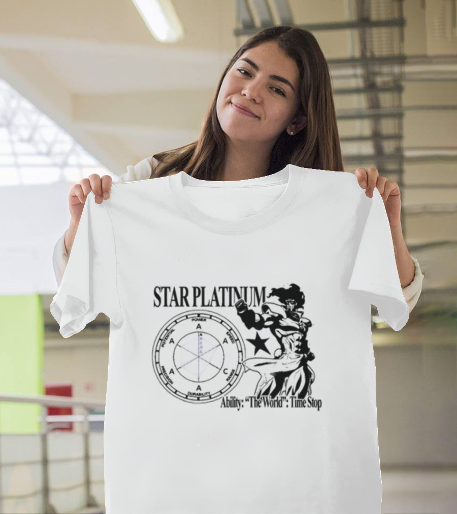 Star Platinum Ability The World Time Stop Diagram And Heroic Pose T-Shirt