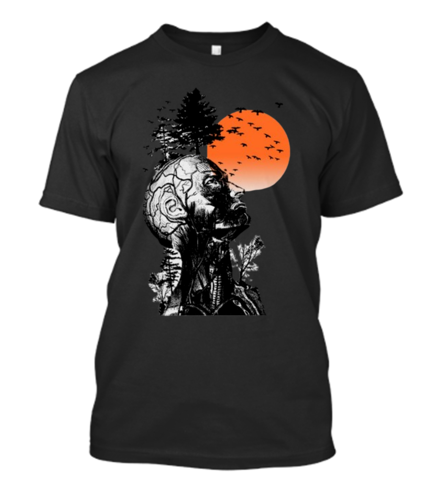 Hangover Alan Human Anatomy Tree Brain Pattern Orange Moon Dark Khaki T-Shirt