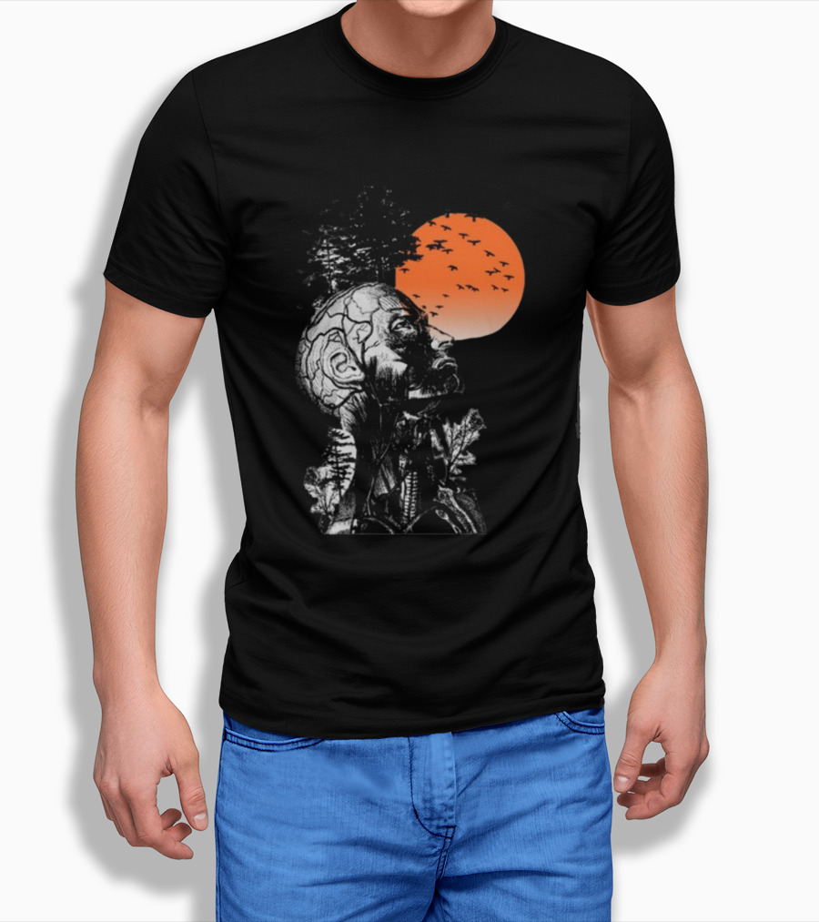 Hangover Alan Human Anatomy Tree Brain Pattern Orange Moon Dark Khaki T-Shirt