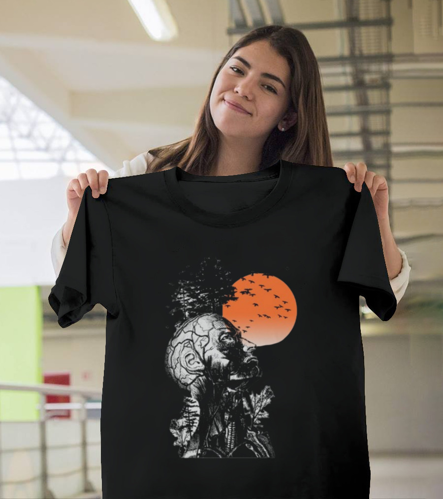 Hangover Alan Human Anatomy Tree Brain Pattern Orange Moon Dark Khaki T-Shirt