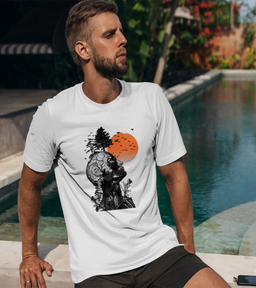 Jason Kelce Hangover Brain Anatomy With Sunset And Flying Birds T-Shirt