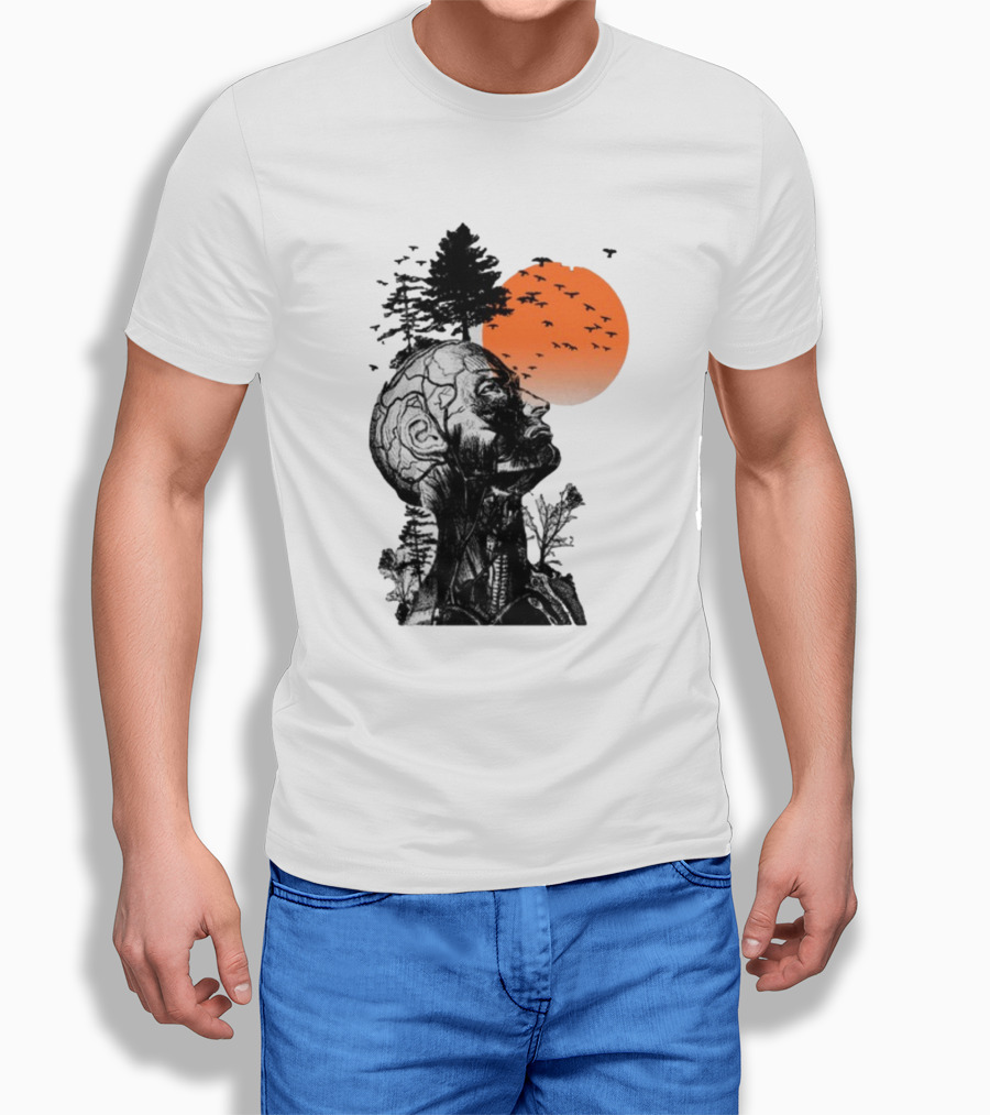 Jason Kelce Hangover Brain Anatomy With Sunset And Flying Birds T-Shirt