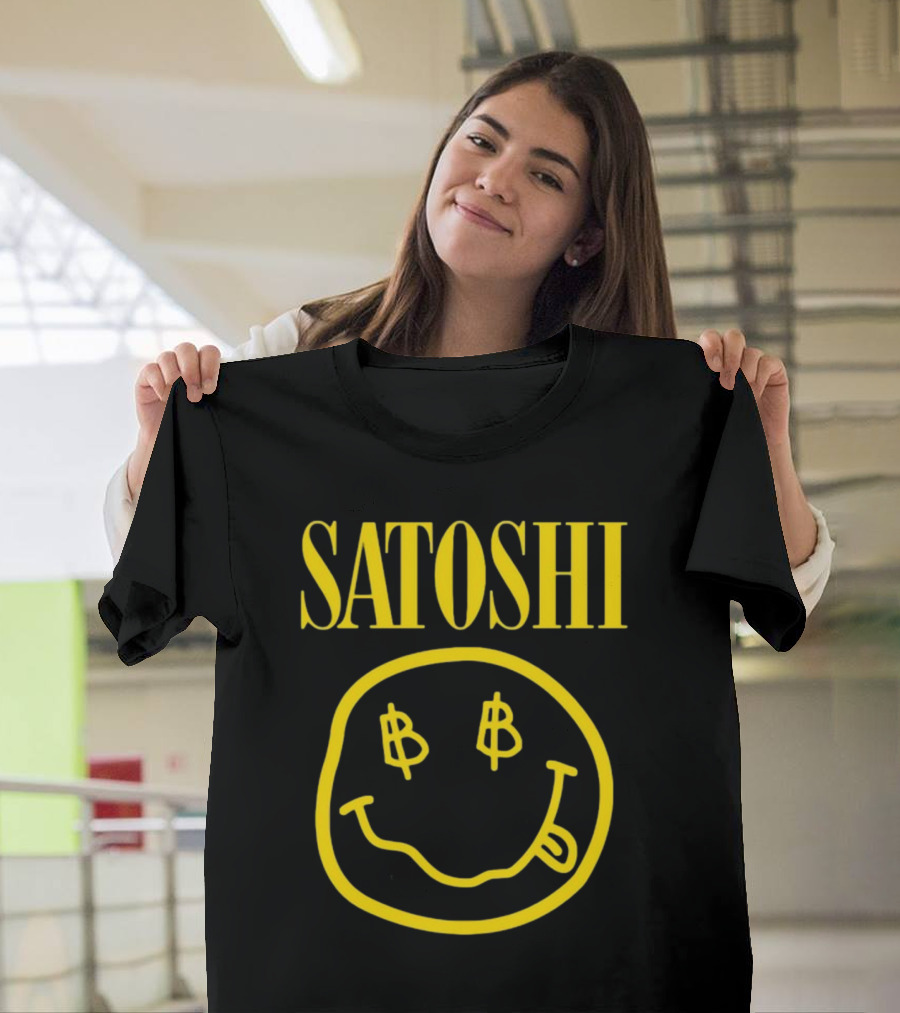 SATOSHI Smiley Face With Bitcoin Symbols T-Shirt