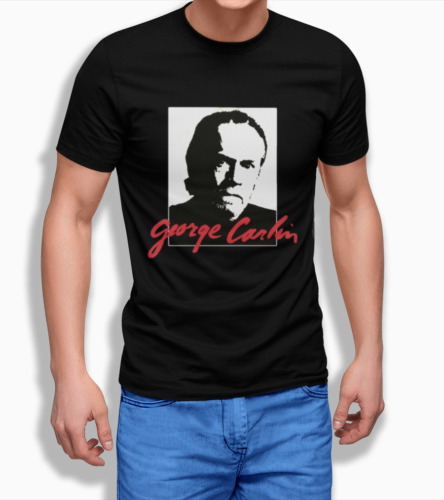 George Carlin Sometimes A Little Brain Damage Can Help Black And White Portrait Mike Cessario T-Shirt