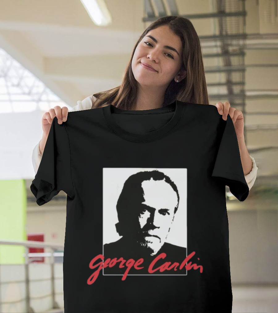 George Carlin Sometimes A Little Brain Damage Can Help Black And White Portrait Mike Cessario T-Shirt