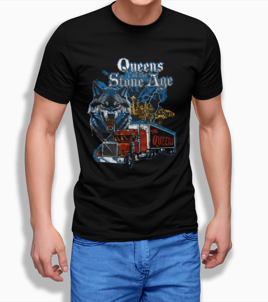 Queens Of The Stone Age Wolf Lightning Truck Seattle Skyline-The Queens T-Shirt