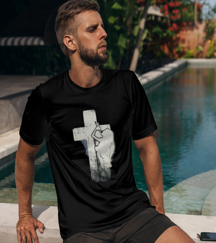 NessaBarrett Crucifix Distressed Standing Figure T-Shirt