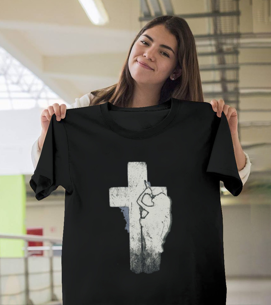 NessaBarrett Crucifix Distressed Standing Figure T-Shirt