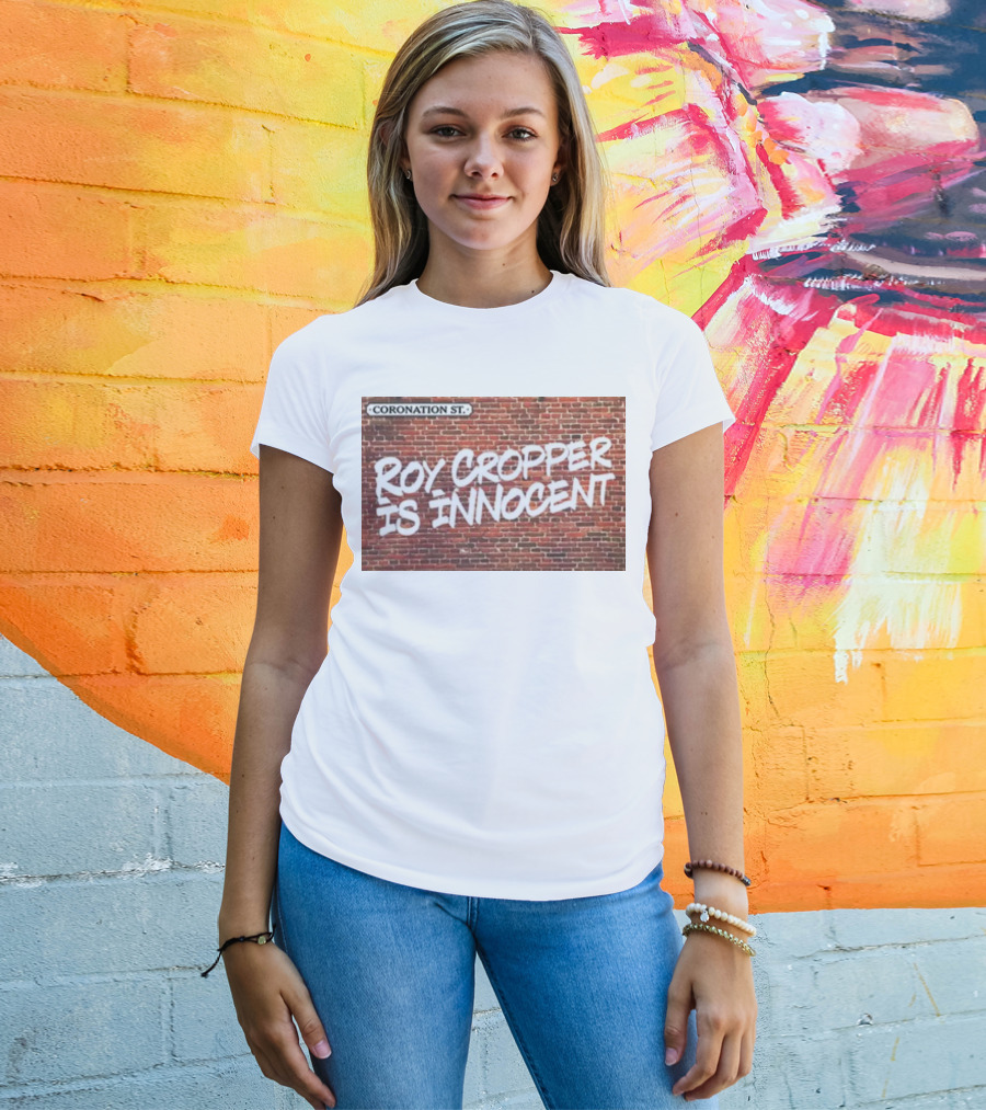Coronation St Roy Cropper Is Innocent Brick Wall Graffiti Text T-Shirt