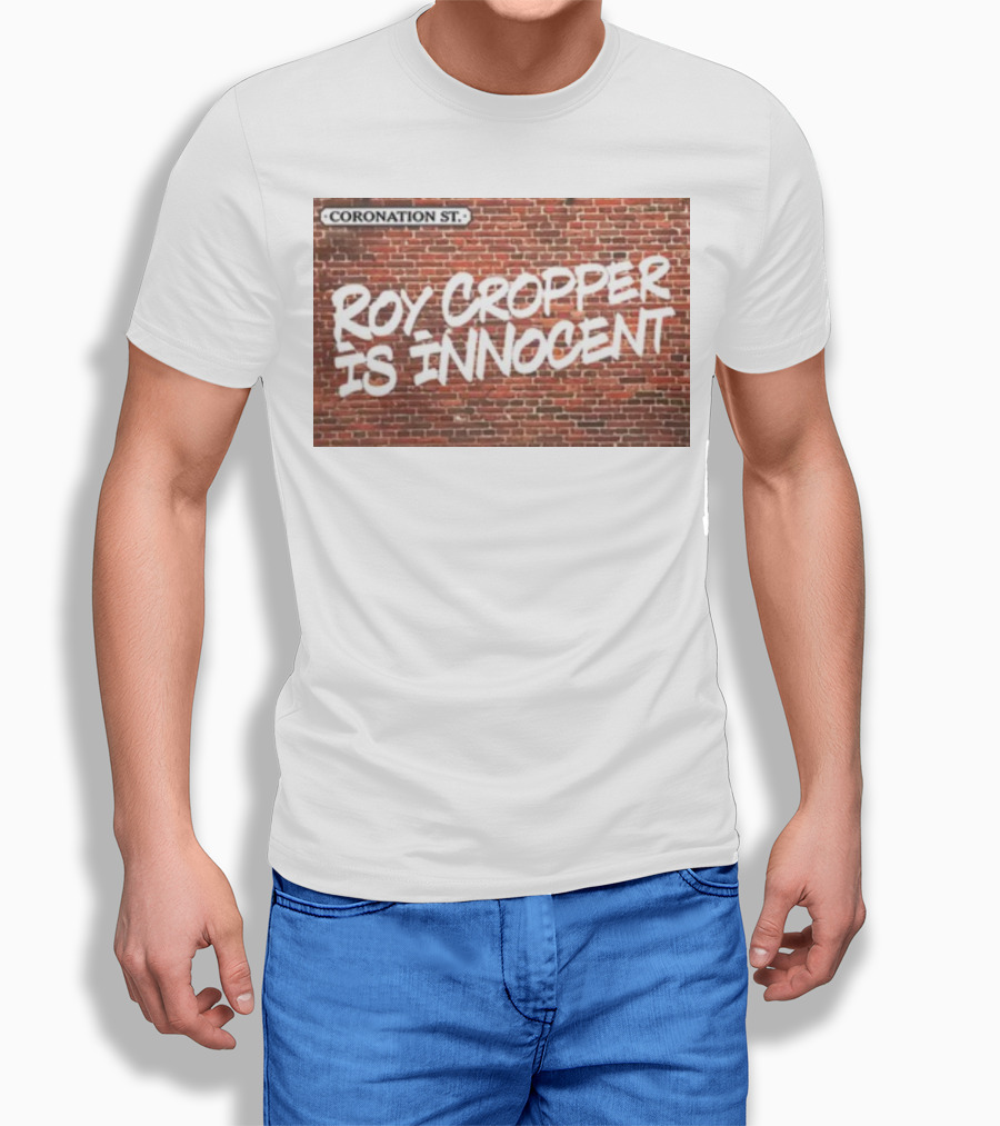 Coronation St Roy Cropper Is Innocent Brick Wall Graffiti Text T-Shirt