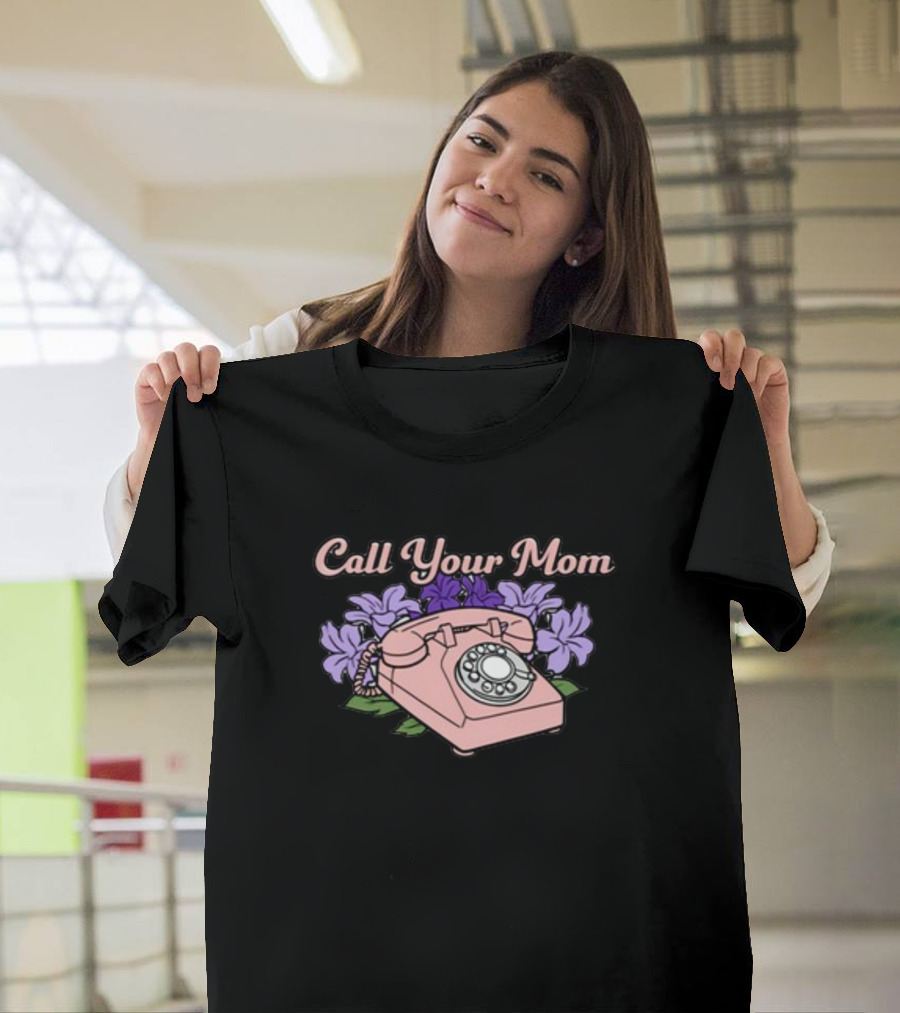 Middleclassfancy Call Your Mom Vintage Phone With Purple Flowers T-Shirt