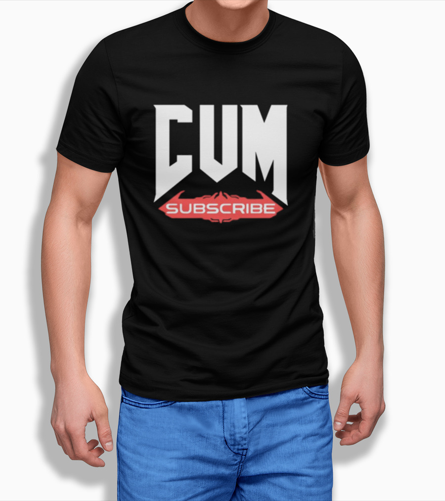 CUM Subscribe Doom Inspired Logo Gaming Meme T-Shirt