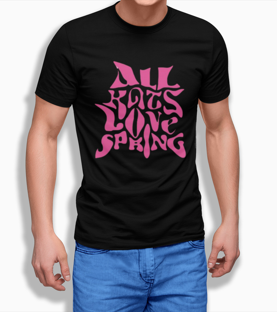 Madkat Mr. Kat All Kats Love Spring Groovy Pink Phrase T-Shirt
