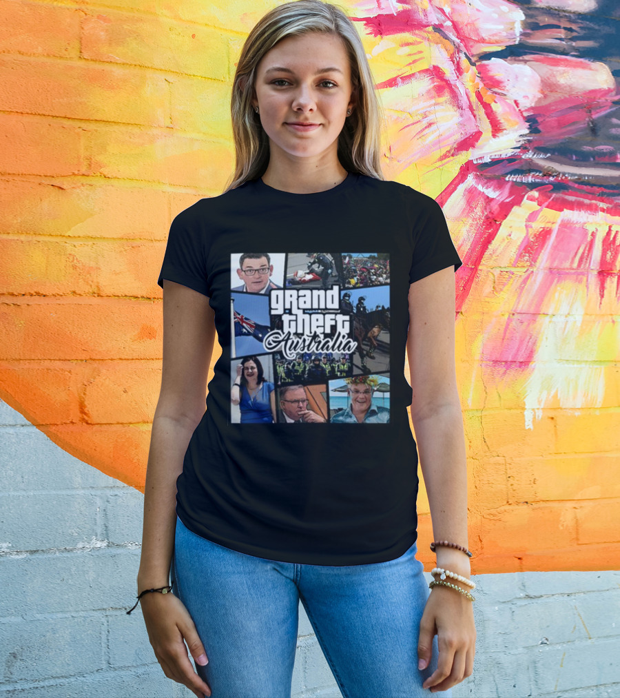 Grand Theft Australia Aussiebotstudio Political And Cultural Satire Collage T-Shirt