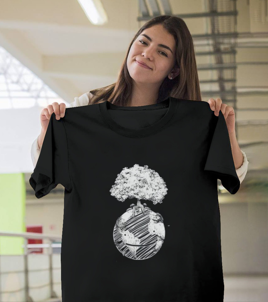 Dream Earth Day Organic Tree And Planet Sketch T-Shirt