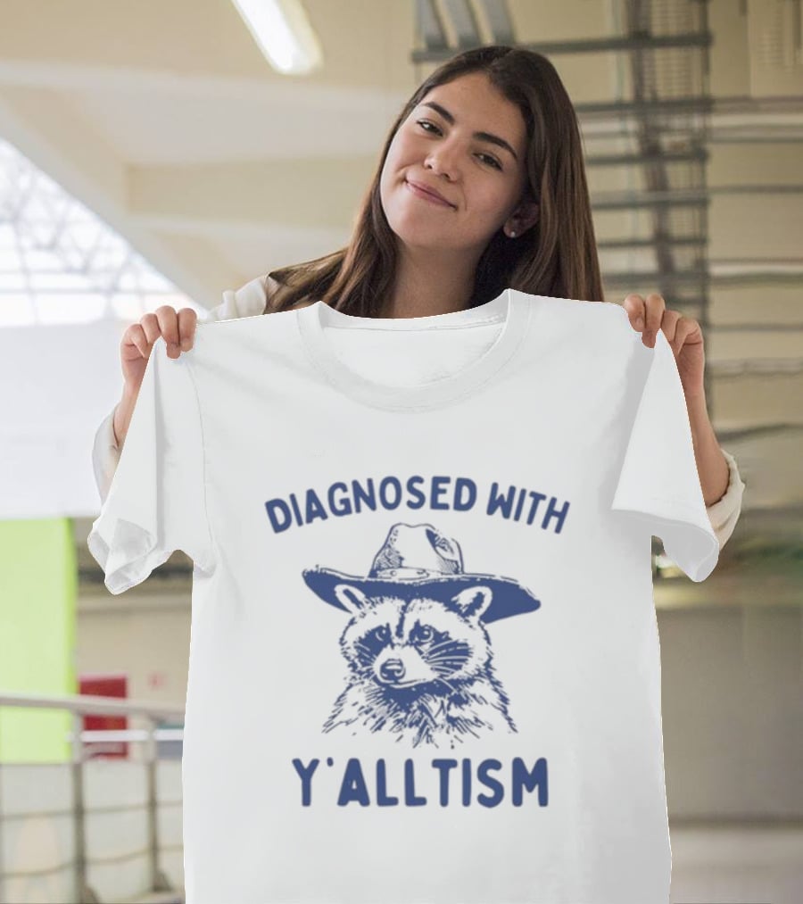 Diagnosed With Y'alltism Raccoon Wearing Cowboy Hat T-Shirt