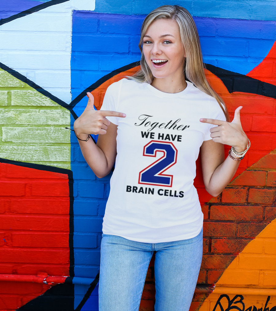 Together We Have 2 Brain Cells Blue Red Outline T-Shirt