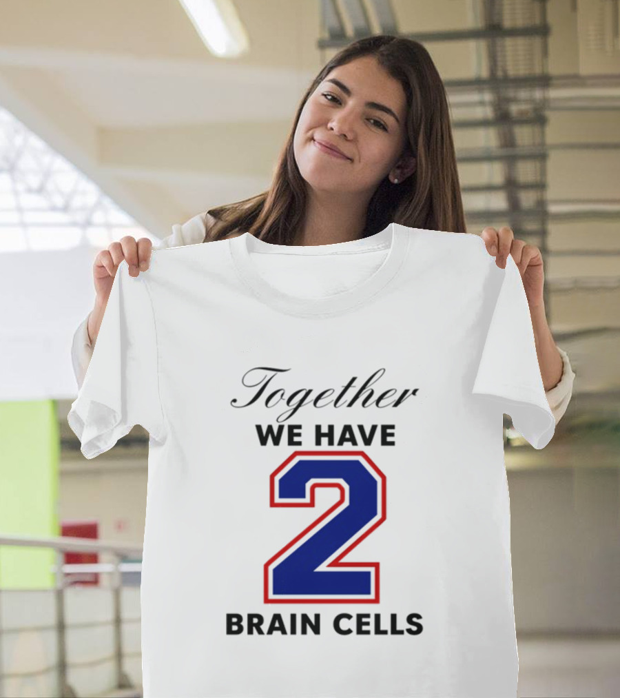 Together We Have 2 Brain Cells Blue Red Outline T-Shirt