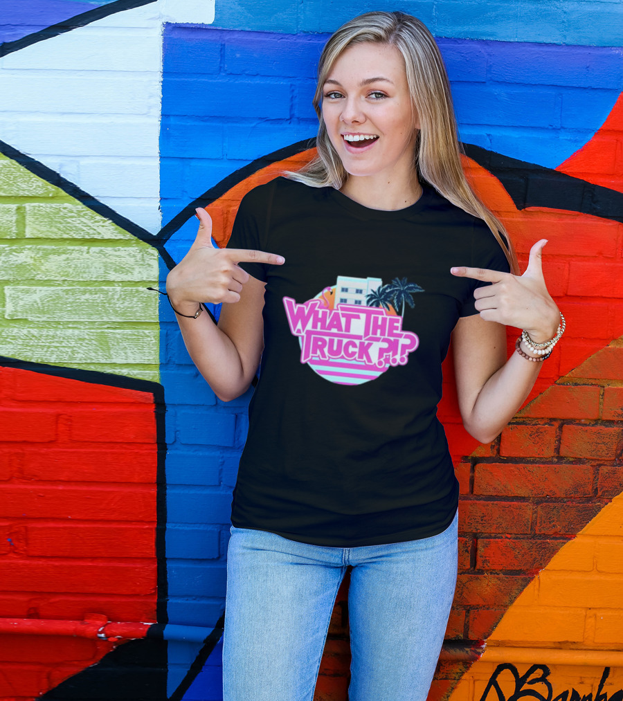 What The Truck Miami Florida Flamingo Palm Trees And Art Deco Building T-Shirt