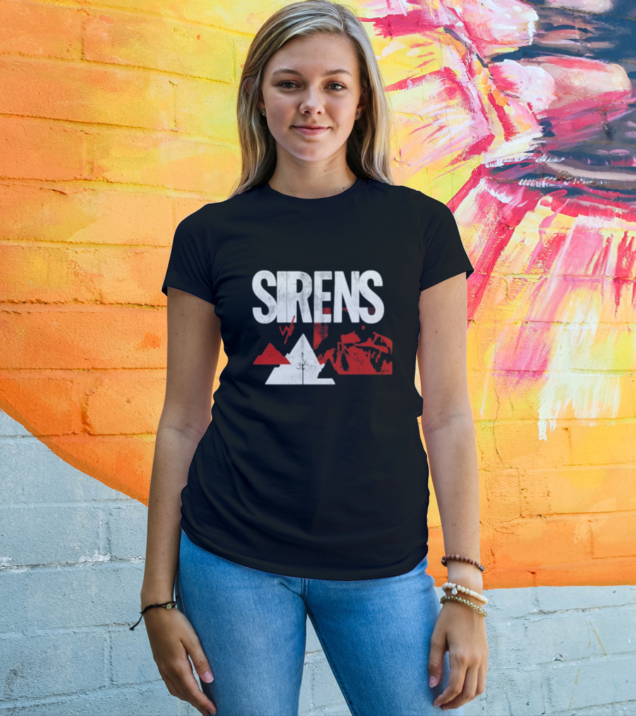 Sirens Mountain Tree Red Abstract Collage T-Shirt