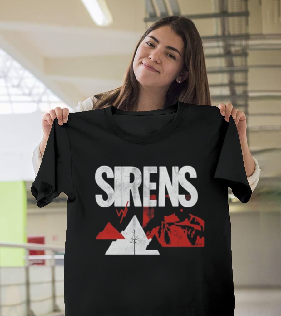 Sirens Mountain Tree Red Abstract Collage T-Shirt