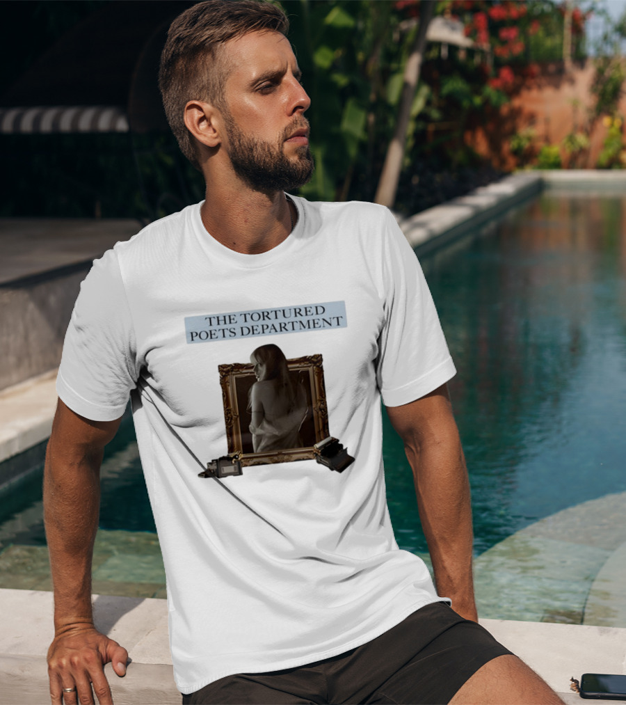 Chartsandshirts The Tortured Poets Department Framed Figure With Books And Typewriter T-Shirt