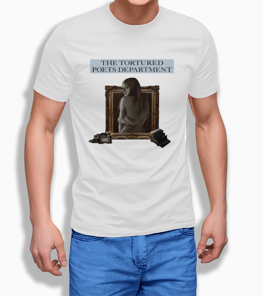 Chartsandshirts The Tortured Poets Department Framed Figure With Books And Typewriter T-Shirt