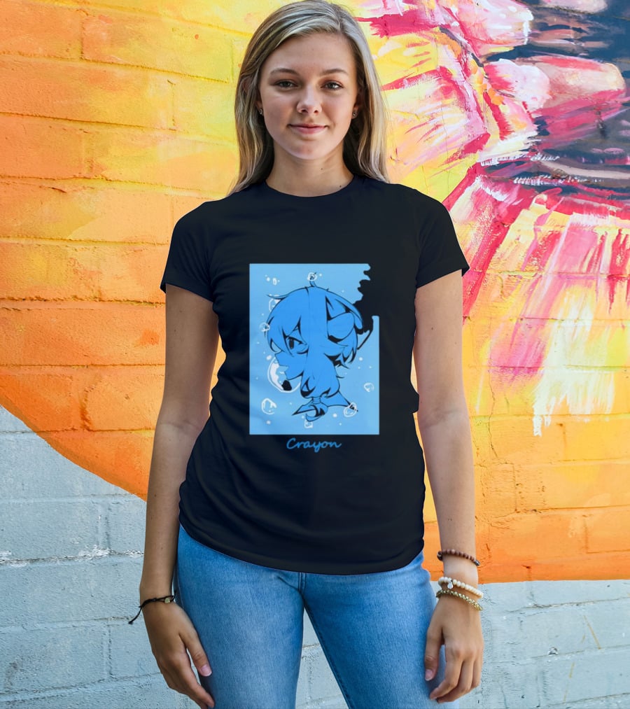 Crayon Submerged Blue Anime Head With Bubbles T-Shirt