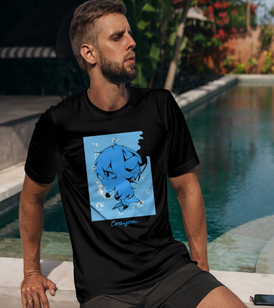 Crayon Submerged Blue Anime Head With Bubbles T-Shirt