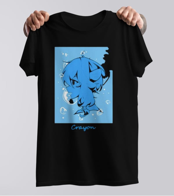 Crayon Submerged Blue Anime Head With Bubbles T-Shirt