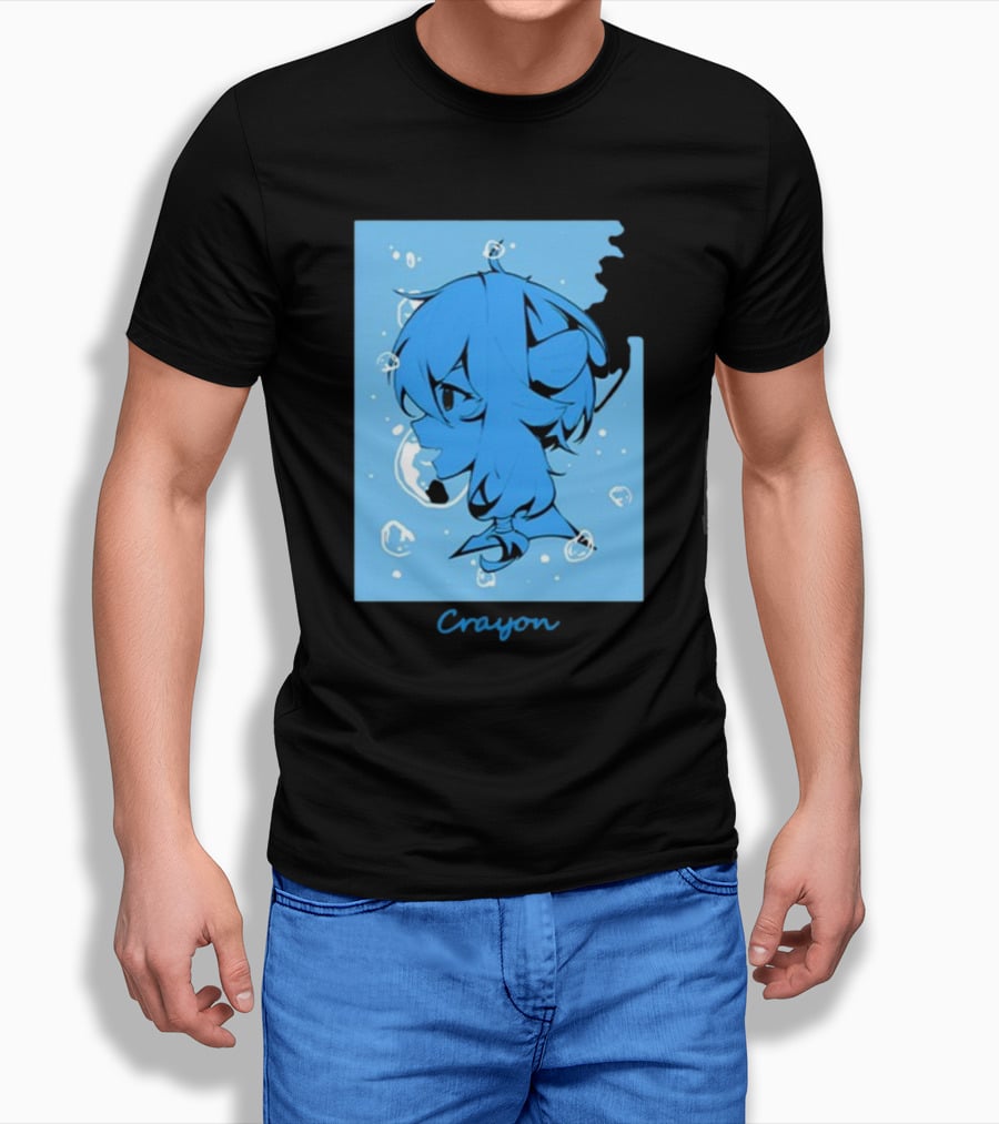Crayon Submerged Blue Anime Head With Bubbles T-Shirt