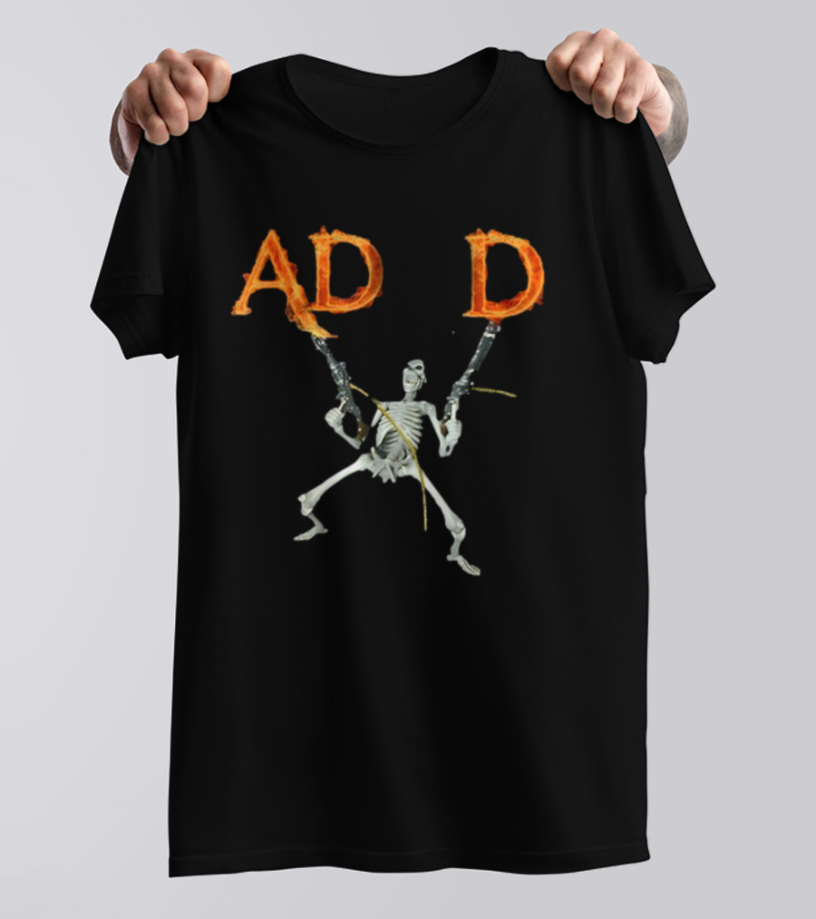 ADHD Skeleton Dual-Wielding Fiery Guns T-Shirt