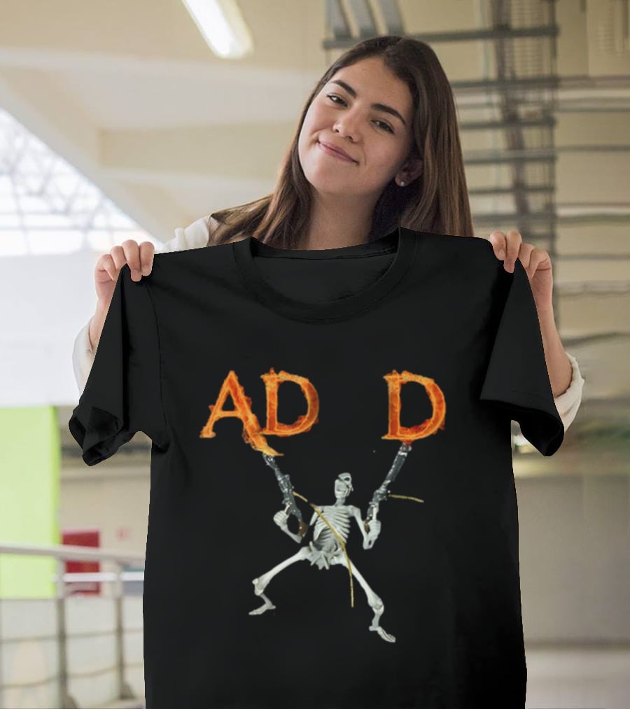 ADHD Skeleton Dual-Wielding Fiery Guns T-Shirt