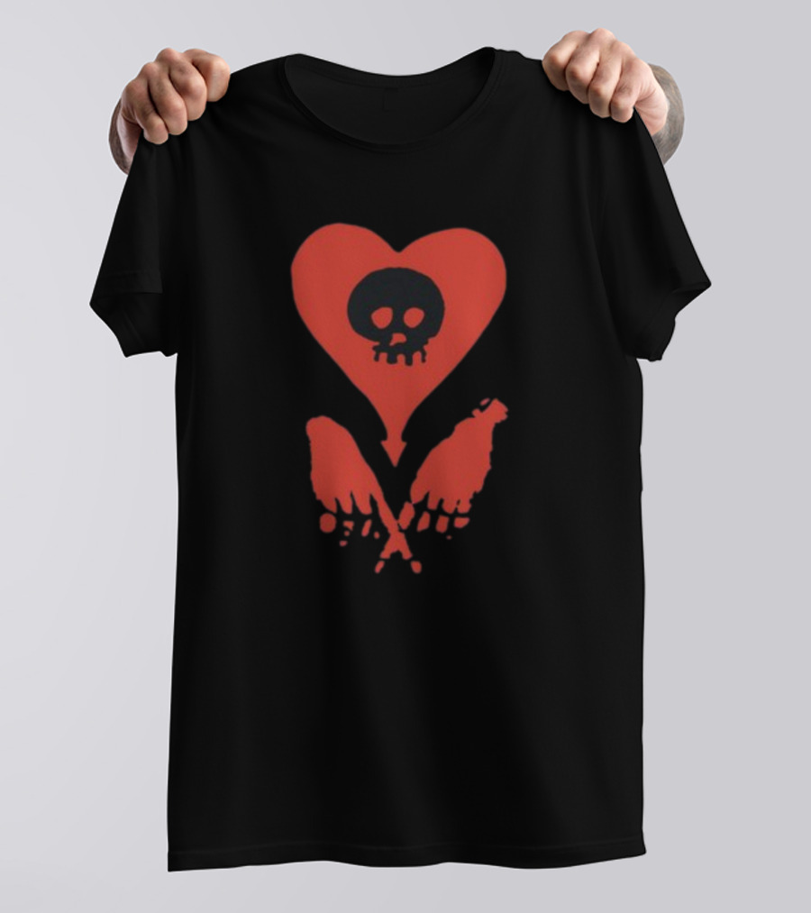 Alkalinetrio Fingers Crossed Red Heart Skull And Bones T-Shirt