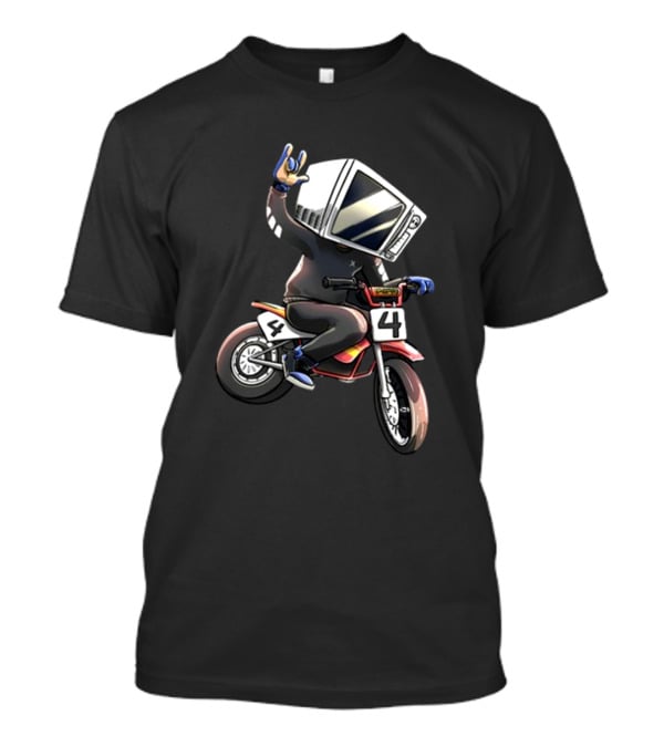 Makethehoodsmile Microwave Man Riding Number 4 Motorcycle T-Shirt