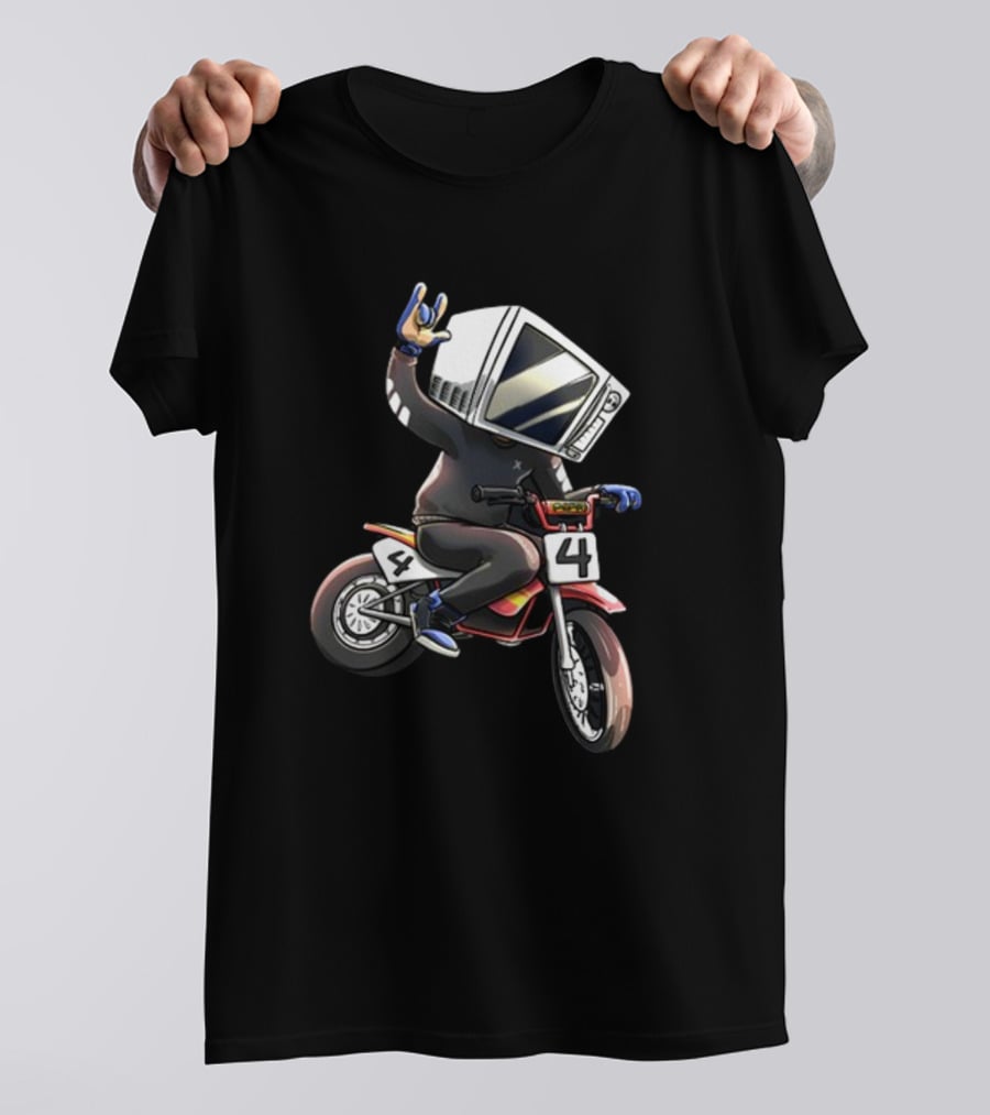 Makethehoodsmile Microwave Man Riding Number 4 Motorcycle T-Shirt